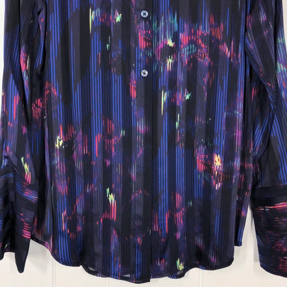 Equipment Sheer Silk Blend Button Front Blouse Abstract Stripe Size Small Blue - Picture 6 of 15